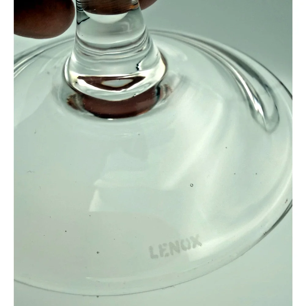 2 Signed Lenox Aqua Blue Balloon Wine Glasses Sheer Rim Vertical Etched Lines